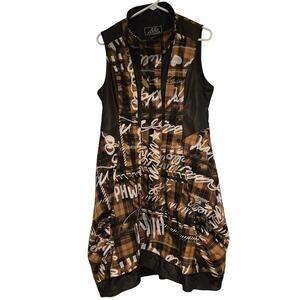 Eiko Kondo Japan Artsy Plaid Avant Garde Zip-Up Lagenlook Tunic Dress- EU 42